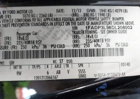 2013 Ford Focus St из США, поврежденный, VIN 1FADP3L98DL208002